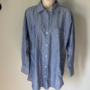 NWT Anthropologie Harshman Carlton Blue Cotton Striped Button Down Cover Up